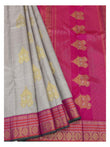 Handwoven Kanchipuram Silk Saree - Stone Grey with Rani Pink Pure Zari Border and Pallu