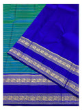 Handwoven Kanchipuram Silk Saree - Teal Green & Royal Blue With Zari Elephant Border