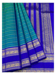 Handwoven Kanchipuram Silk Saree - Teal Green & Royal Blue With Zari Elephant Border