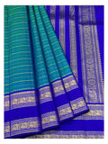 Handwoven Kanchipuram Silk Saree - Teal Green & Royal Blue With Zari Elephant Border