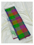 Handwoven Kanchipuram Silk Saree - White with Multicolour Checks and Bharatanatyam Motifs front view