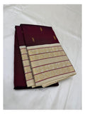 Handwoven Kanchipuram Silk Saree - Wine with Gold Woven Border and Self Pallu front view