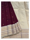 Handwoven Kanchipuram Silk Saree - Wine with Gold Woven Border and Self Pallu