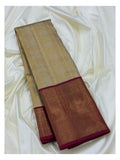 Handwoven Kanchipuram Silk Saree with 2 Gram Gold Zari - Antique Gold with Magenta Contrast Border