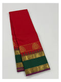 Handwoven Kanchipuram Silk Saree with 2 Gram Gold Zari - Red with Emerald Green Elephant Border
