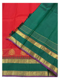 Handwoven Kanchipuram Silk Saree with 2 Gram Gold Zari - Red with Emerald Green Elephant Border