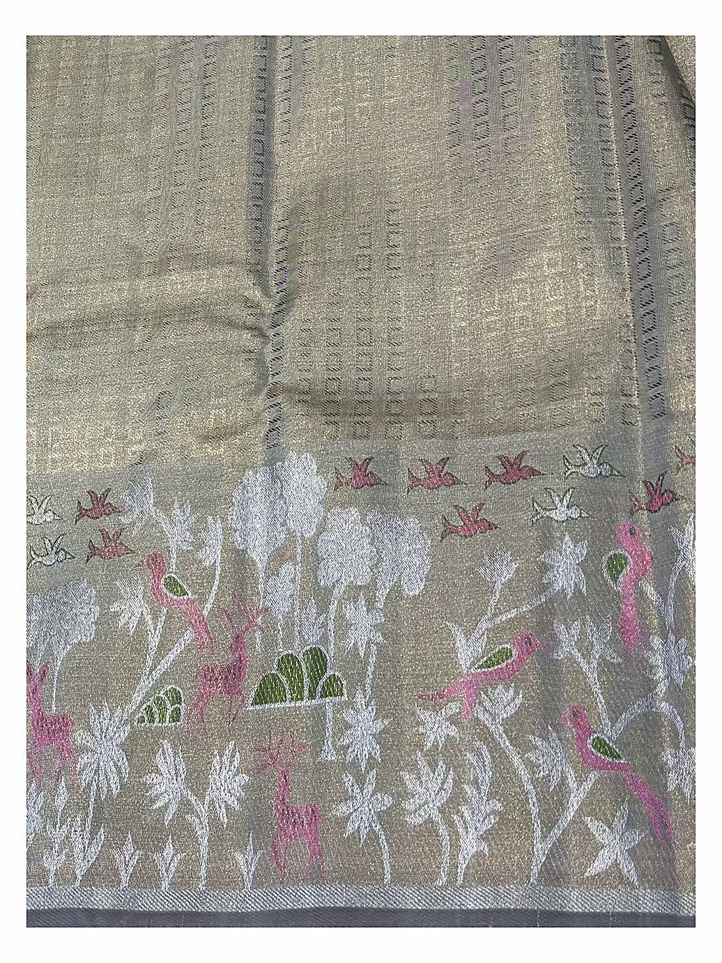 Handwoven Kanchipuram Silk Saree with Deer and Bird Motifs