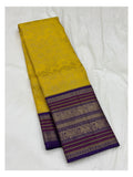 Handwoven Kanchipuram Silk Saree - Yellow with Purple Zari Border