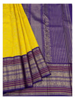 Handwoven Kanchipuram Silk Saree - Yellow with Purple Zari Border