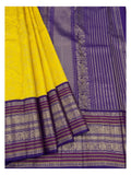 Handwoven Kanchipuram Silk Saree - Yellow with Purple Zari Border