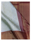 Ivory Handwoven Kanchipuram Silk Saree with Gold Butta Checks and Maroon Zari Border