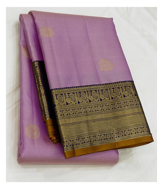 Lavender Handwoven Kanchipuram Silk Saree with Gold Buttas front view