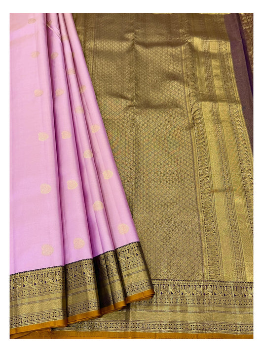 Lavender Handwoven Kanchipuram Silk Saree with Gold Buttas