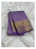 Lavender Purple Handwoven Pure Silk Saree with Gold-Toned Border front view
