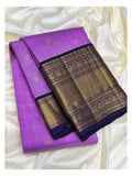 Lavender Purple Pure Silk Saree with Gold Butta Checks and Royal Blue Contrast Pallu