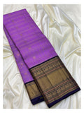 Lavender Purple Pure Silk Saree with Gold Butta Checks and Royal Blue Contrast Pallu