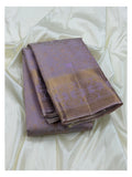 Light Lavender Handwoven Kanchipuram Silk Saree with Gold Floral Vine Weave and Broad Zari Border