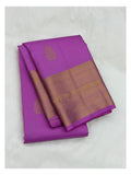 Magenta Handwoven Kanchipuram Silk Saree with Gold-Toned Border front view