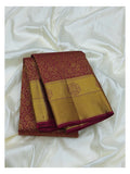 Magenta Handwoven Pure Silk Saree with Gold Floral Weave and Broad Border front view