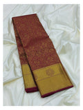 Magenta Handwoven Pure Silk Saree with Gold Floral Weave and Broad Border