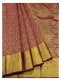 Magenta Handwoven Pure Silk Saree with Gold Floral Weave and Broad Border