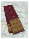 Maroon Handwoven Kanchipuram Silk Saree with Gold-Toned Peacock Border