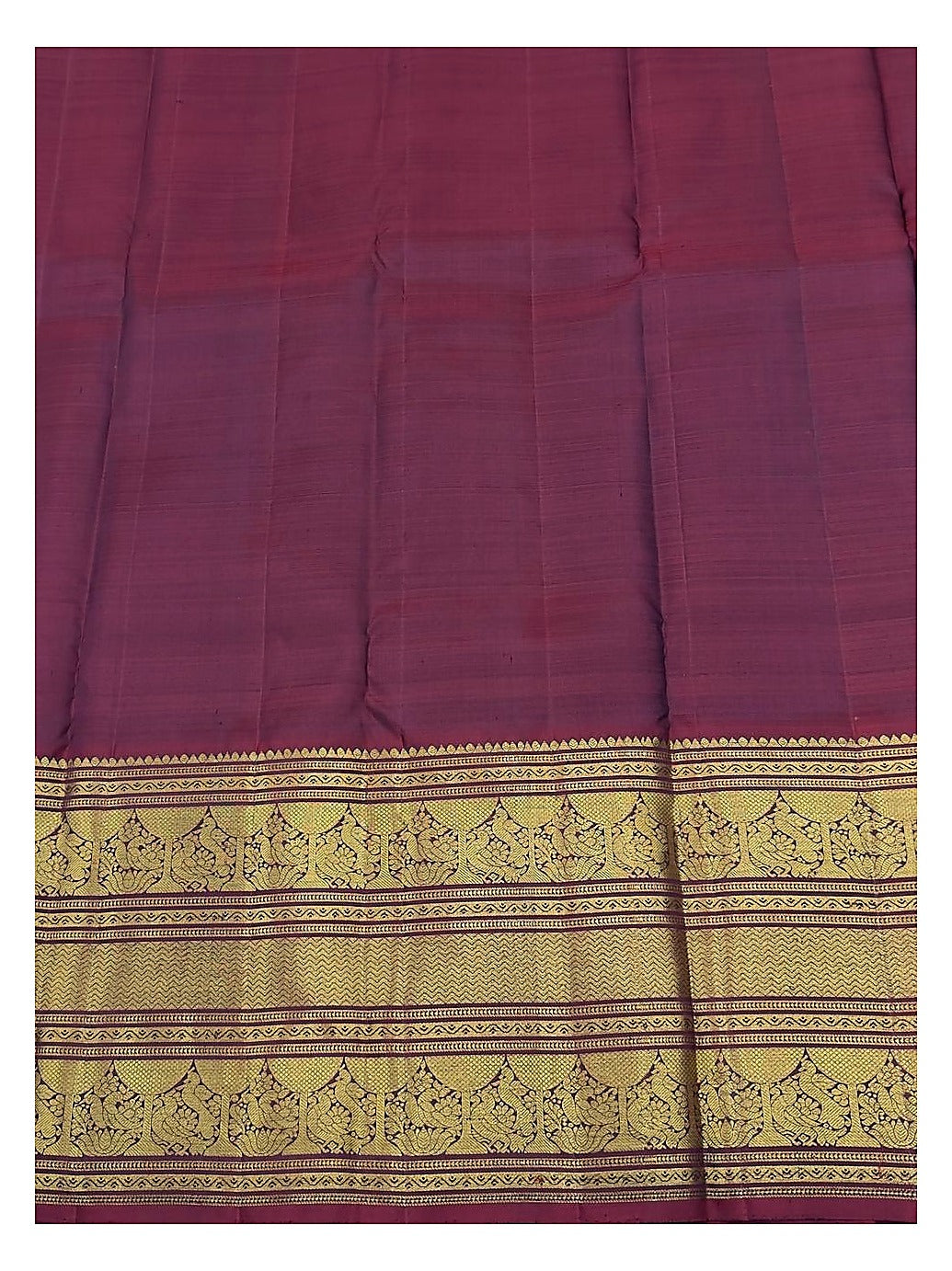 Maroon Handwoven Kanchipuram Silk Saree with Gold-Toned Peacock Border
