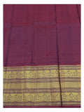 Maroon Handwoven Kanchipuram Silk Saree with Gold-Toned Peacock Border