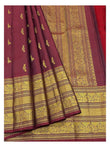 Maroon Handwoven Kanchipuram Silk Saree with Gold-Toned Peacock Border