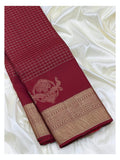 Maroon Handwoven Kanchipuram Silk Saree with Gold Zari Checks and Peacock Motif Border