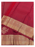 Maroon Handwoven Kanchipuram Silk Saree with Gold Zari Checks and Peacock Motif Border