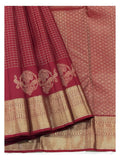 Maroon Handwoven Kanchipuram Silk Saree with Gold Zari Checks and Peacock Motif Border