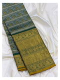 Mustard Gold Handwoven Kanchipuram Silk Saree with Green Elephant Border
