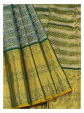 Mustard Gold Handwoven Kanchipuram Silk Saree with Green Elephant Border
