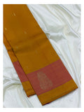 Mustard Gold Handwoven Kanchipuram Silk Saree with Pink Zari Border and Bright Pink Contrast Pallu