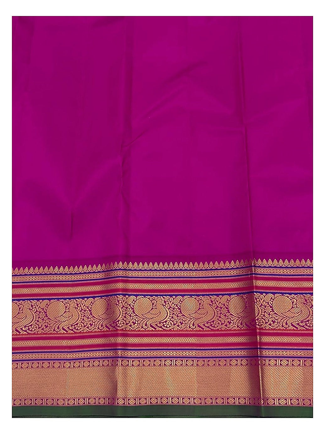 Mustard Pure Silk Saree with Magenta Peacock Border