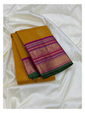 Mustard Pure Silk Saree with Magenta Peacock Border