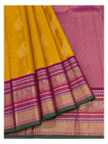Mustard Pure Silk Saree with Magenta Peacock Border