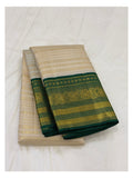 Off-White Handwoven Kanchipuram Silk Saree with Emerald Green Zari Border