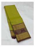 Olive Green Handwoven Kanchipuram Silk Saree with Contrast Motif Border
