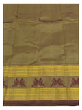 Olive Green Handwoven Kanchipuram Silk Saree with Contrast Motif Border