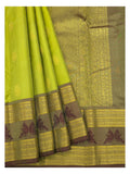 Olive Green Handwoven Kanchipuram Silk Saree with Contrast Motif Border