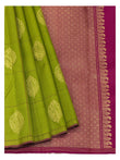 Olive Green Handwoven Kanchipuram Silk Saree with Magenta Brocade Pallu and Gold Buttas front view