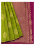 Olive Green Handwoven Kanchipuram Silk Saree with Magenta Brocade Pallu and Gold Buttas front view