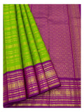 Parrot Green Handwoven Kanchipuram Silk Saree with Magenta Zari Border