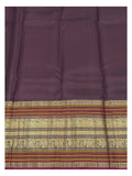 Plum pallu and gold-toned woven border detail of the silk saree