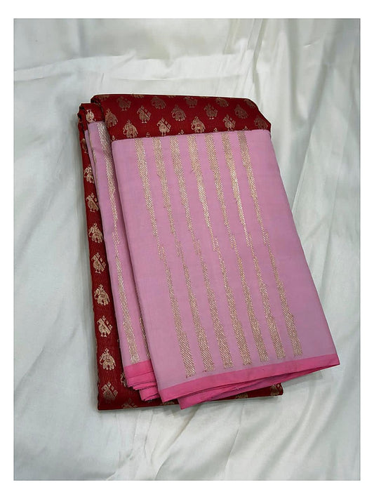 Pink and Maroon Handwoven Kanchipuram Silk Saree front view