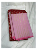 Pink and Maroon Handwoven Kanchipuram Silk Saree front view