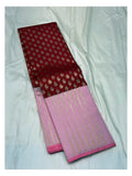Pink and Maroon Handwoven Kanchipuram Silk Saree