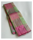 Pink Handwoven Kanchipuram Silk Saree with Mint Green Zari Checks